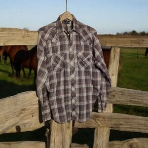 Sears Western Wear Sz L Plaid Button-Up Shirt Vintage Pearl Buttons